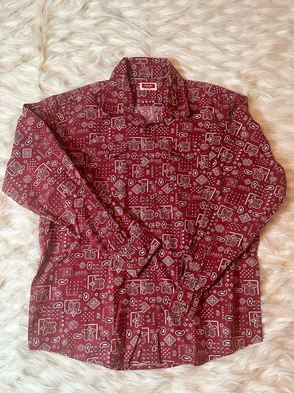 Wrangler Pearl Snap Shirt Men's XL Red Paisley